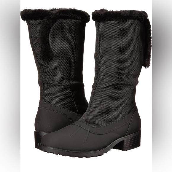 Trotters Side Zip Black Faux Fur Trim Bowen Winter Rain Boot Size 8 - Picture 1 of 10